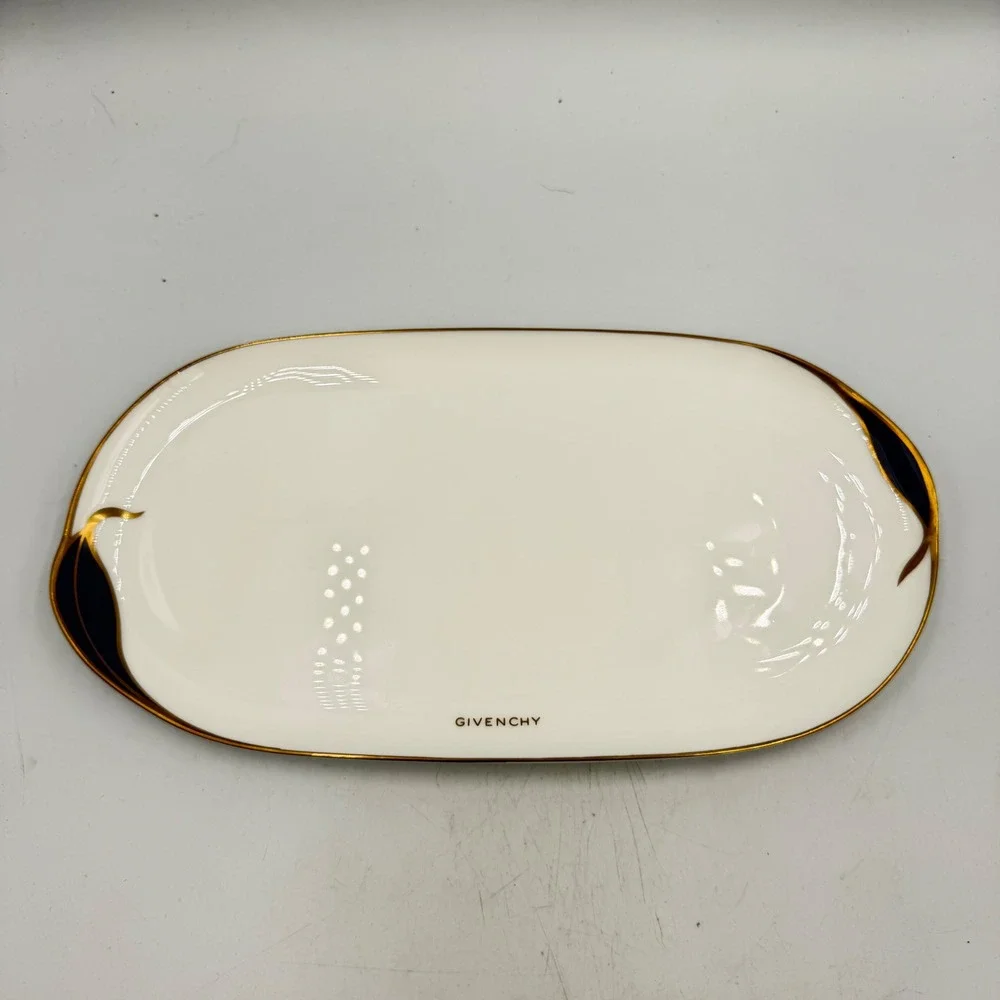 Givenchy Paris Bone China Yamaka Japan Gold Leaf Oval Tray Vintage